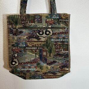 Jade Route 66 Tapestry Tote Bag Vintage Americana Travel Shoulder Purse